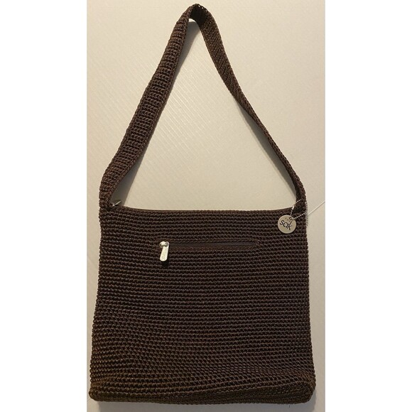 The Sak Elliott Lucca Crochet Chocolate Brown Hobo Shoulder Bag W/Charm Nice GUC - Picture 3 of 15